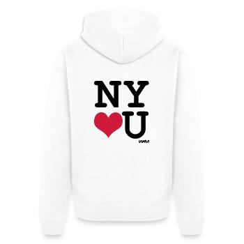 New York liebt Sie von wam - Unisex Premium Bio Zip Hoodie - Weiß - Hinten - Thijin (182cm)