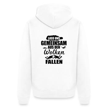 Lass uns gemeinsam aus den Wolken fallen - Unisex Premium Bio Zip Hoodie - Weiß - Hinten - Thijin (182cm)