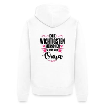 OMA - so nennen mich nur die wichtigsten - Unisex Premium Bio Zip Hoodie - Weiß - Hinten - Thijin (182cm)