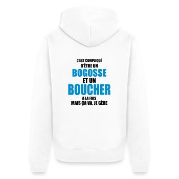 c'est compliqué d'être un bogosse et un boucher - Veste à capuche bio Premium Unisexe - blanc - Dos - Thijin (182cm)