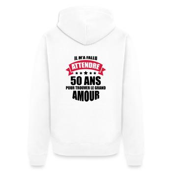 il m'a fallu attendre 50 ans pour le grand amour - Veste à capuche bio Premium Unisexe - blanc - Dos - Thijin (182cm)