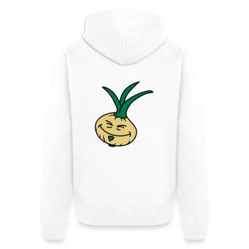 Funny Onion - Unisex Premium Bio Zip Hoodie - Weiß - Hinten - Thijin (182cm)