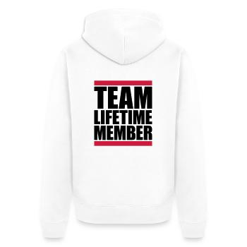 team lifetime member mitglied freunde gruppe verei - Veste à capuche bio Premium Unisexe - blanc - Dos - Thijin (182cm)