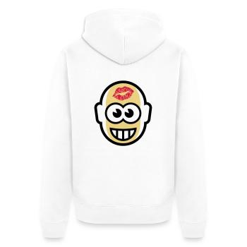 Glatzkopf Mit Kuss Auf Stirn (3C) - Unisex Premium Bio Zip Hoodie - Weiß - Hinten - Thijin (182cm)