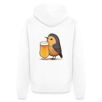 Kleiner Vogel mit Bier - Unisex Premium Bio Zip Hoodie - Weiß - Hinten - Thijin (182cm)