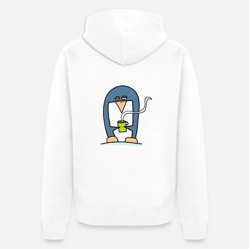 Pingouin buvant du café - Veste à capuche bio Premium Unisexe - blanc