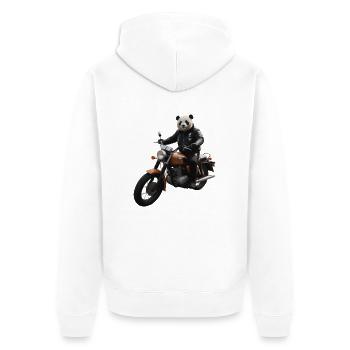 Biker Panda - Unisex Premium Bio Zip Hoodie - Weiß - Hinten - Thijin (182cm)