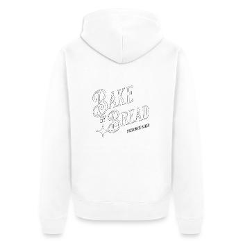 Back mein Brot – mit Herz und Hitze - Unisex Premium Bio Zip Hoodie - Weiß - Hinten - Thijin (182cm)