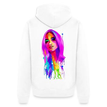 Lady 70 er Retro - Unisex Premium Bio Zip Hoodie - Weiß - Hinten - Thijin (182cm)