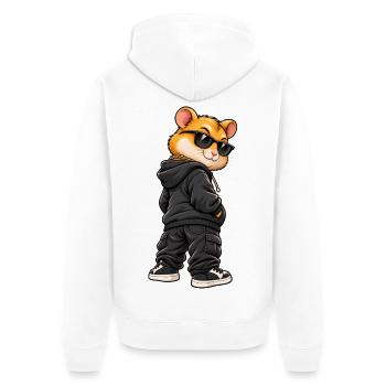 Goldhamster im Streetstyle-Gangster-Look - Unisex Premium Bio Zip Hoodie - Weiß - Hinten - Thijin (182cm)
