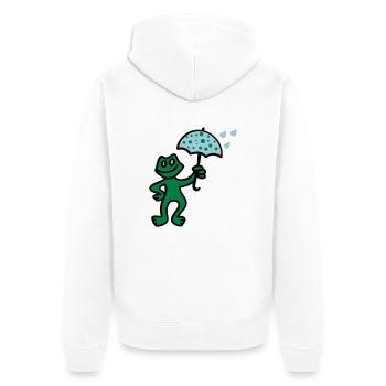Wetterfrosch - Regen - Unisex Premium Bio Zip Hoodie - Weiß - Hinten - Thijin (182cm)
