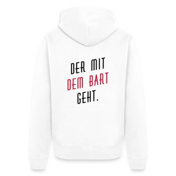 Der mit dem Bart geht. - Unisex Premium Bio Zip Hoodie - Weiß - Hinten - Thijin (182cm)