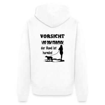 Vorsicht vor dem Frauchen - Unisex Premium Bio Zip Hoodie - Weiß - Hinten - Thijin (182cm)