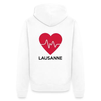 Herz Lausanne - Unisex Premium Bio Zip Hoodie - Weiß - Hinten - Thijin (182cm)