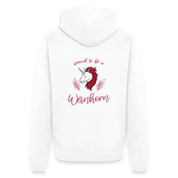 Proud to be a Weinhorn - Unisex Premium Bio Zip Hoodie - Weiß - Hinten - Thijin (182cm)