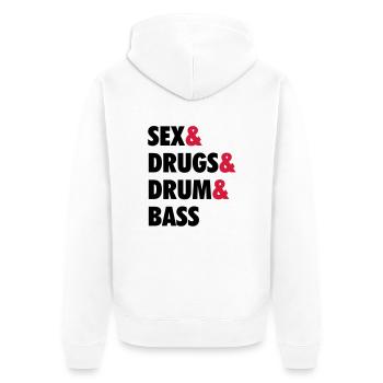 Sex & Drugs & Drum & Bass - Unisex Premium Bio Zip Hoodie - Weiß - Hinten - Thijin (182cm)