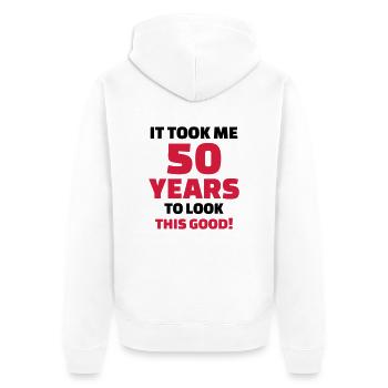 50 Years Anniversaire - Veste à capuche bio Premium Unisexe - blanc - Dos - Thijin (182cm)