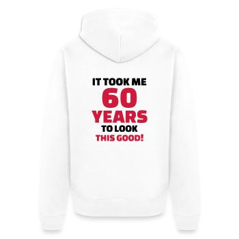 60 Years Anniversaire - Veste à capuche bio Premium Unisexe - blanc - Dos - Thijin (182cm)