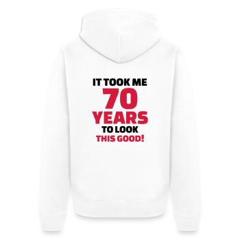 70 Years Anniversaire - Veste à capuche bio Premium Unisexe - blanc - Dos - Thijin (182cm)