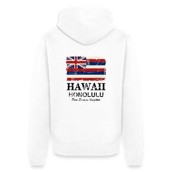 Hawaii Flag - Honolulu - Vintage Look - Unisex Premium Bio Zip Hoodie - Weiß - Hinten - Thijin (182cm)