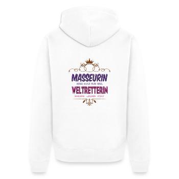 Masseurin Weltretterin - Unisex Premium Bio Zip Hoodie - Weiß - Hinten - Thijin (182cm)