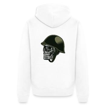 Totenkopf mit Soldatenhelm - Unisex Premium Bio Zip Hoodie - Weiß - Hinten - Thijin (182cm)