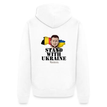 Ukraine Belgien Stand with Ukraine - Unisex Premium Bio Zip Hoodie - Weiß - Hinten - Thijin (182cm)