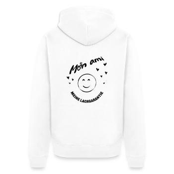Mon ami - meine Lachgarantie :) mein Freund - Unisex Premium Bio Zip Hoodie - Weiß - Hinten - Thijin (182cm)
