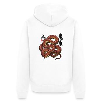 Chinesisches süßes Jahr der Schlange 2025 - Unisex Premium Bio Zip Hoodie - Weiß - Hinten - Thijin (182cm)