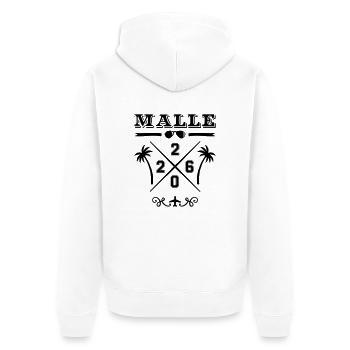 malle 2026 - Unisex Premium Bio Zip Hoodie - Weiß - Hinten - Thijin (182cm)