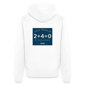 2+4=0 - Unisex Premium Bio Zip Hoodie - Weiß - Hinten - Thijin (182cm)