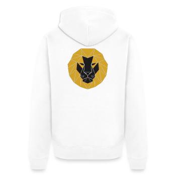 Schwarzgoldener geometrischer Löwe - Unisex Premium Bio Zip Hoodie - Weiß - Hinten - Thijin (182cm)