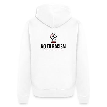 Nein zu Rassismus! *Gehetzte Faust* - Unisex Premium Bio Zip Hoodie - Weiß - Hinten - Thijin (182cm)