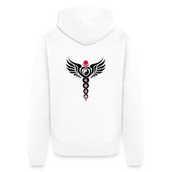 Caduceus, Yin Yang, Schlange, Flügel, Hermetik - Unisex Premium Bio Zip Hoodie - Weiß - Hinten - Thijin (182cm)