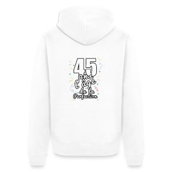 45 ans - Veste à capuche bio Premium Unisexe - blanc - Dos - Thijin (182cm)