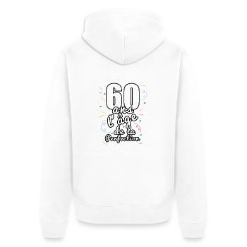 60 ans - Veste à capuche bio Premium Unisexe - blanc - Dos - Thijin (182cm)