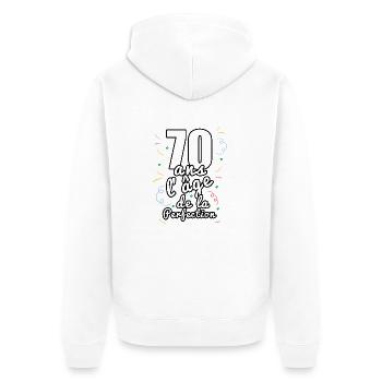 70 ans - Veste à capuche bio Premium Unisexe - blanc - Dos - Thijin (182cm)