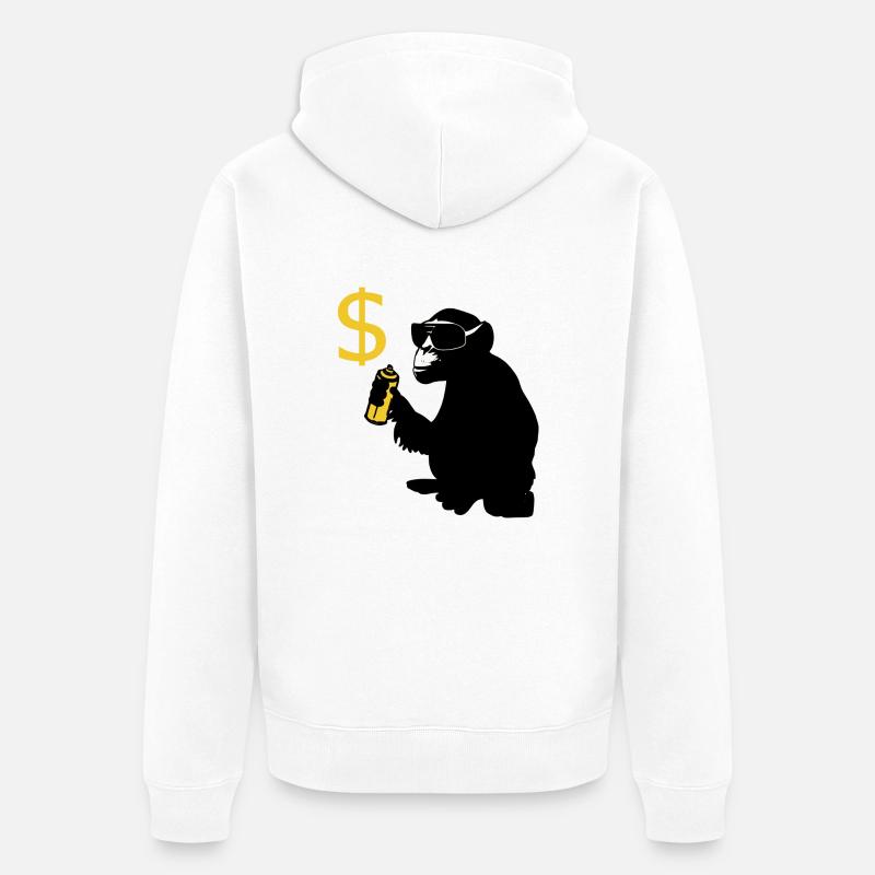 affe sprüht dollarzeichen - Unisex Premium Bio Zip Hoodie - Weiß