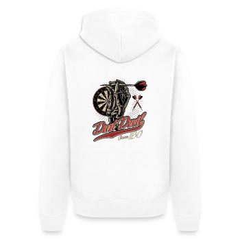 Dart Shirt the Dart-Devil - Score 180 - triple 20 - Unisex Premium Bio Zip Hoodie - Weiß - Hinten - Thijin (182cm)
