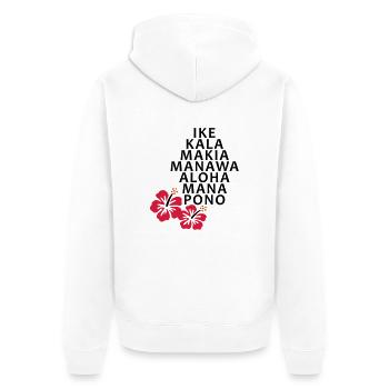 Die 7 Huna Prinzipien / Hibiscus Blüten - Unisex Premium Bio Zip Hoodie - Weiß - Hinten - Thijin (182cm)