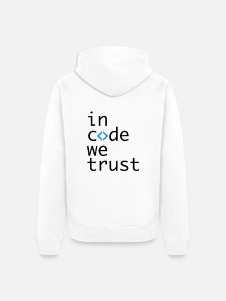 in code we trust, developer, coder - Unisex Premium Bio Zip Hoodie - Weiß