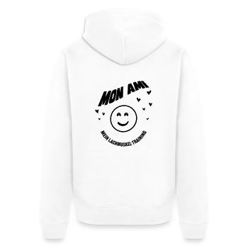 Mon ami mein Lachmuskel Training | Freund Design - Unisex Premium Bio Zip Hoodie - Weiß - Hinten - Thijin (182cm)