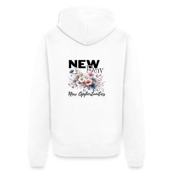 Nouveau jour, nouvelles opportunités - Veste à capuche bio Premium Unisexe - blanc - Dos - Thijin (182cm)