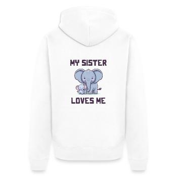 Ma sœur m’aime - Dictons de bébé - Meine Schweste - Veste à capuche bio Premium Unisexe - blanc - Dos - Thijin (182cm)