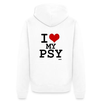 i love my psy - Unisex Premium Bio Zip Hoodie - Weiß - Hinten - Thijin (182cm)