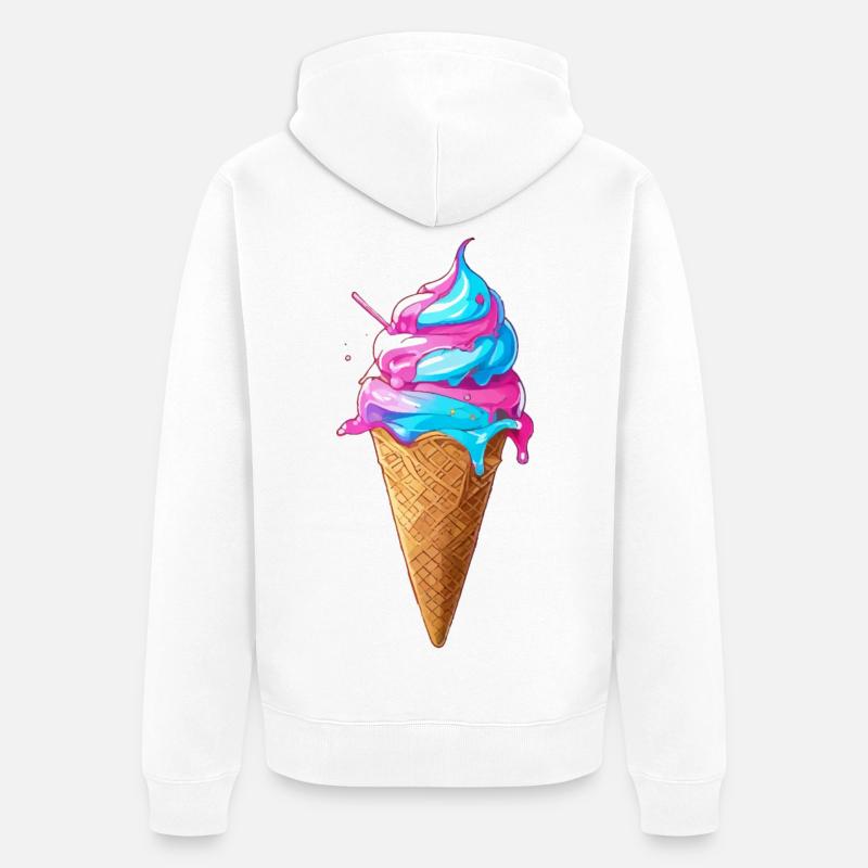 Lecker Eiscreme | Synthwave Eistüte - Unisex Premium Bio Zip Hoodie - Weiß