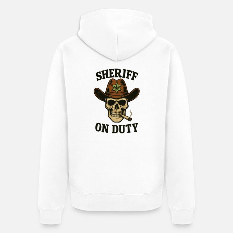 Sheriff Totenschädel mit Zigarre und Abzeichen - Unisex Premium Bio Zip Hoodie - Weiß