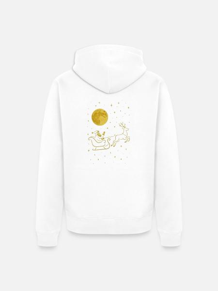 Funkelnder Weihnachtsmann im Rentierschlitten - Unisex Premium Bio Zip Hoodie - Weiß
