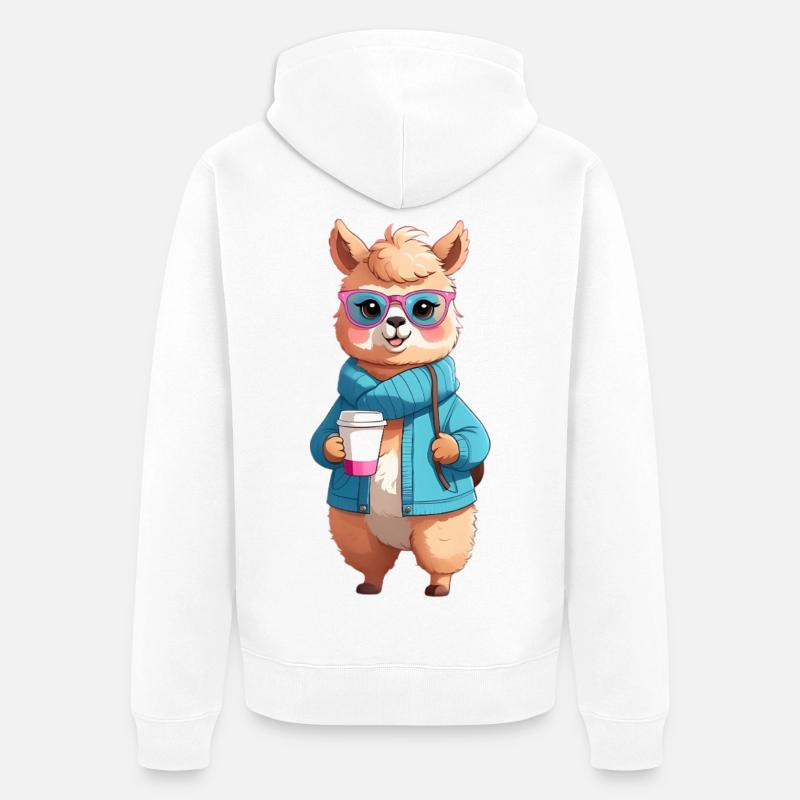 Café Alpaga à Capuche avec Lunettes - Veste à capuche bio Premium Unisexe - blanc