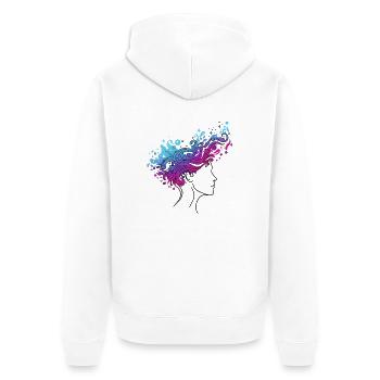 Cosmic Flux – Abstrakte Kopfillustration - Unisex Premium Bio Zip Hoodie - Weiß - Hinten - Thijin (182cm)